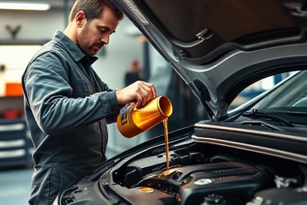 Ar tikrai žinote, kokia alyva geriausia jūsų varikliui? Tiesa, kuri nustebins Mechanikas pila alyvą į automobilio variklį dirbtuvėse, matomas detalus judesys ir profesionali aplinka.