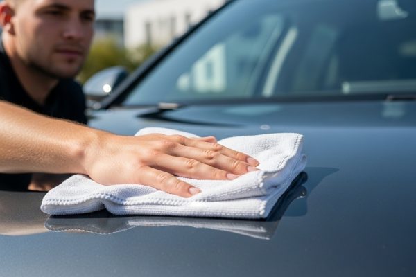 Plovėte automobilį, bet rezultatas nuvylė? Štai, kur slypi tikroji klaida! Automobilio džiovinimas mikropluošto šluoste saulėtą dieną, užtikrinant blizgesį ir švarą