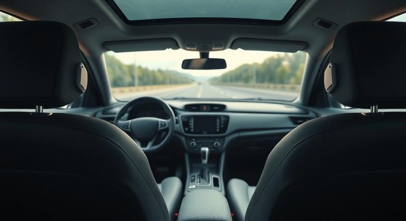 Automobilio salonas su įrengta garso izoliacija, užtikrinančia tylų ir komfortišką važiavimą
